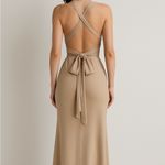 Beige Ribbed Halter Tie Photo 1