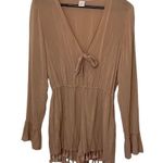 Ale By Alessandra Livia Womens Long Sleeve Romper Tassel V Neck Latte Cream Size Photo 1