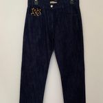 $695 Michael Kors Collection Calf Hair Straight Jean Dark Wash Animal Print EUC Blue Size 4 Photo 5