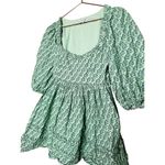 RHODE Green Printed 100% Cotton Hourglass Square Neck Daya Mini Dress Size 6 Photo 8