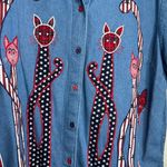 vintage 90s 1990s retro red white Blue denim button Photo 4