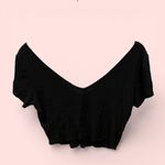 Bozzolo Cute black open v-neck Y2K style micro-ribbed crop top flirty coquette Photo 2
