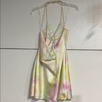 ZARA  WOMENS TIE DYE WATERCOLOR SATIN COWL NECK MINI SLIP DRESS XL PINK YELLOW Photo 5