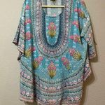 Tolani Collection Blue Floral Swimsuit Coverup Womens M Boho Tunic Pullover Photo 0