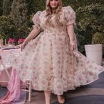 JessaKae Women’s Amelia Dress Sweatheart Neck Puff Sleeve in Cream Floral 1X Pink Photo 0