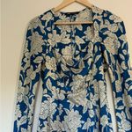 ZARA  Satin Blue and White Floral Long Sleeve Dress Photo 3