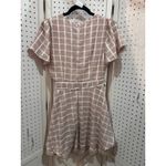 Allison & Kelli Blush Pink Grid Print Wrap Romper Shorts L Flutter Sleeve Belted Size L Photo 5