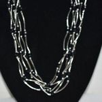 Source Unknown Vintage Captivating Multi Strand Silver Tone Tube Black Faux Pearl Bib Necklace Photo 0