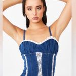 I am gia I.AM.GIA Adeline Denim And Lace Bustier Top Rare Large Blue Form Fitting Photo 0