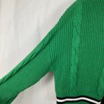 Forever 21 Womens L Green Chunky Cable Knit Varsity Crop Cardigan Tennis Preppy Photo 5