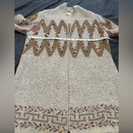 Debut  Womens M/L Open Cardigan Tribal Geometric Pattern Long Sweater Beige Brown Photo 5