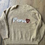 Gap Customized Mama Heart  Tan Crew Neck Sweater‎ with Ribbed Texture Photo 1
