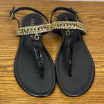Guess ‎ Sandals Thong Rhinestone Chain Embellished Black Flats Size 6M Photo 0