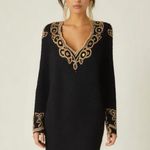 vintage Morigana long sleeve heavily beaded black and gold silk dress 70s 80s Size 10 Photo 0