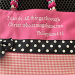 Bible purse.Pink and Black Women's Handbag with Beaded Handle . Pink Photo 1