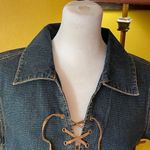 Faded Glory  Y2K cap sleeve denim mini dress with leather lace up collared v-neck Photo 4