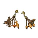 Wooden beaded dangle animal carved earrings Brown Photo 2