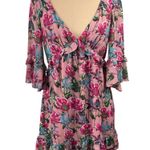 For Love & Lemons  Churro Mini Dress Pink Flamenco L Large Ruffle Hem Photo 0