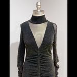 Venus  Women's Shimmer Black /Gold Long Sleeve Ruched Party Cocktail Dress Size M Photo 6