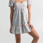RSQ Blue Orange Daisy Floral Puff Sleeve Babydoll Dress XXS Photo 0