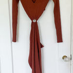House of Harlow 1960 | Ribbed O Ring 2 Piece Midi Slit Dress Brown Knit Sweater‎ Photo 0