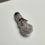 Swavorski Swarovski Crystal Snowman Brooch Pin Clear Pave Crystals Red & Black Enamel Photo 2