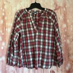 Old Navy Red Split-Neck Plaid Seersucker Shirt Photo 1