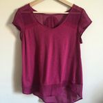 Lucky Brand Burgundy Red Plum Sheer Panels Embroidered Mandala Short Sleeve Top Photo 0