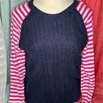 Crown & Ivy  Navy and Pink Striped Sweater Photo 0