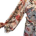 Anthropologie Marie Mare X  Floral Belted Mini Shirt Dress L Balloon Sleeve Pink Photo 6