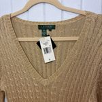Ralph Lauren Lauren  Gold Metallic Silk Blend V-Neck Cable-knit Sweater Size L Photo 6