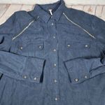 Free People  Off Campus Embellished Long Sleeve Button Down Shirt Navy Blue M Photo 3