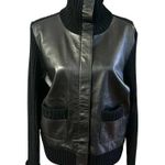 Context Womens Black Leather Wool Knit Cardigan Jacket Sz L Black Y2K Minimalist Size L Photo 1
