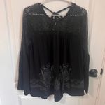 Desigual Black Lace Top Bohemian Blouse Bell Sleeve Embellished Medium NWT Photo 1