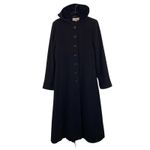 Vtg Albert Nipon Women Black Wool Button Up Maxi Velvet Lined Hood Pea Coat Sz 6 Photo 1