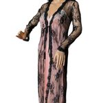 Boutique Sexy Long Black Lace Scalloped satin ribbon closing Robe size small Photo 5