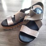 Sorel Womens Cameron Flatform Leather Wedge Sandals Elastic Strap Tan Size 9 Photo 3