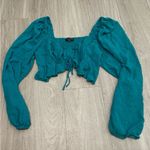 Majorelle  Teal Puff Sleeve Crop Top Photo 0