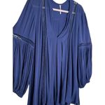 Free People Navy Babydoll Lace Inset Swing Tunic Boho Long Sleeve Dress Sz Small Photo 5