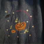 Classic Elements Vintage Blue Denim Shirt Womens Sz 16‎ Halloween Pumpkins Cat Long Sleeve Fall Photo 3
