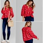 Universal Threads Blouse Womens Long Sleeve Printed Woven Red Floral Top Medium Photo 1