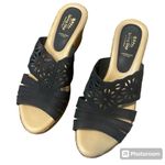 Spring Step  Estella Black Leather Nubuck Wedge Slide Sandals Photo 1