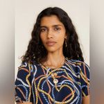 Mango  Scarf Print Crepe Mini Dress MNG Scarf Pattern Navy Size 2 NWT Photo 6