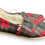 Toms Alpargata Women Faux Fur Lined Red Cozy Plaid Loafers Flats Size US 7 Photo 3