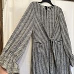 Sam Edelman Women's Size 12 Black White Plaid Long Sleeve Tie Front Midi Dress Photo 2