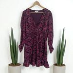 Parker Alison Floral Long Puff Sleeve Ruffle Wrap Dress in Cranberry Photo 4