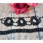 None Black Glass Crystal Jewelry Set Choker Necklace Wide Bracelet Goth Witchy Formal Photo 1