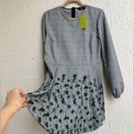 ZARA plaid embroidered mini dress gray green size large Photo 2