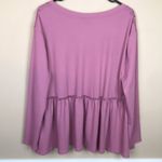 Torrid NWT  Women’s Knit V-Neck Floral Lace Inset Pink Long Sleeve Peplum Blouse Photo 4