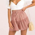 Pink White Dot elastic Waist Lightweight Mini Skirt sz Medium Photo 0